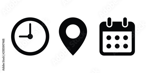 Event details icons time, location, date