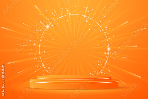 Orange podium with elegant white lines for the best awards or product display. stage or podium