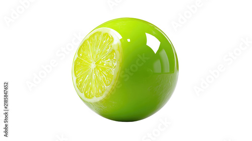 Fresh green lime fruit with cut half showing juicy citrus pulp and glossy peel alongside whole fruit isolated on white background