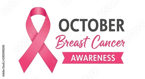 Breast cancer awareness ribbon with october month typography for support and hope
