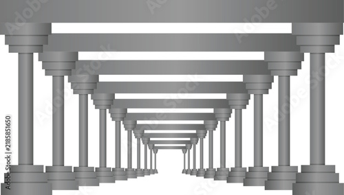 Symmetrical architectural corridor with pillars fading into a vanishing point