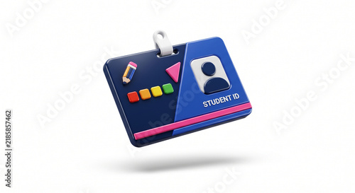 Blue 3D Student ID Card Icon Floating on White Background