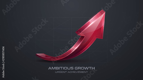 Glossy crimson arrow pointing upward on a dark grid background
