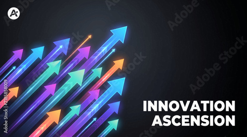 Colorful glowing arrows pointing upward on a dark background