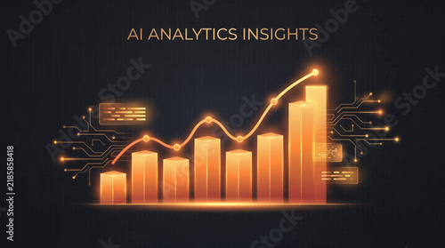 Advanced Artificial Intelligence Data Analytics Concept with Glowing Business Growth Chart and Digital Circuits