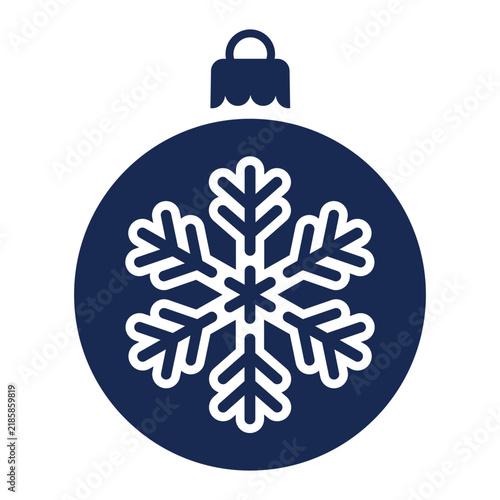 blue Christmas bauble vector icon featuring a detailed dark blue snowflake pattern isolated on a white background.