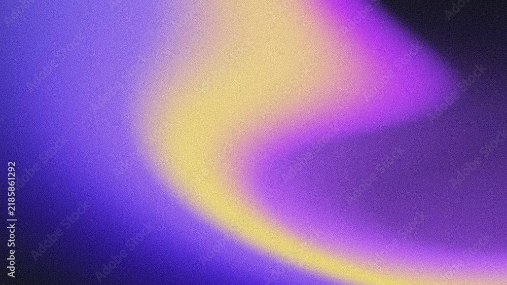 Fototapeta premium Abstract grainy texture background with smooth, wavy, curved gradient flow. Deep blue, violet purple, and soft golden yellow blend on a dark base.