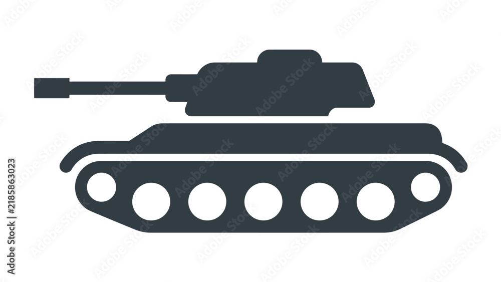 Fototapeta premium Heavy military tank silhouette icon displayed in dark charcoal grey color with flat minimalist graphic design