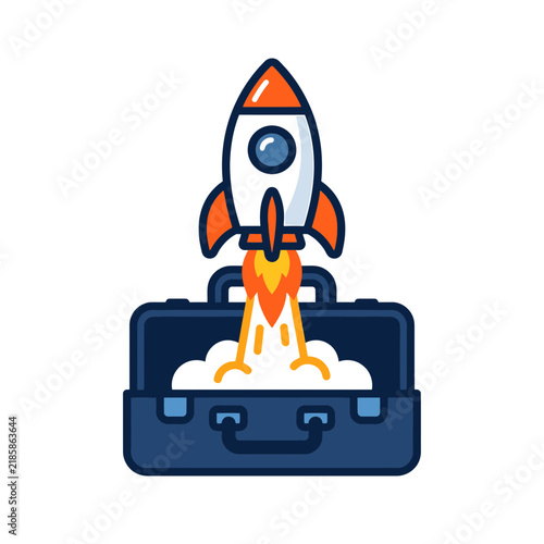 Business startup concept with a rocket launching from an open briefcase