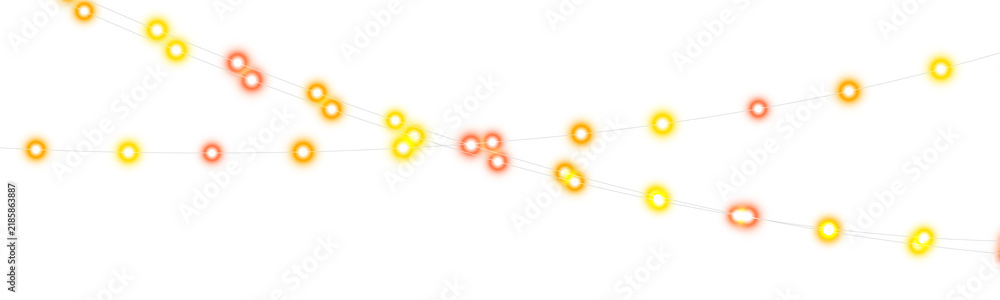 Obraz premium Softly glowing string lights create a warm festive atmosphere with alternating yellow, orange, and red hues. The lights are displayed diagonally across a transparent background.