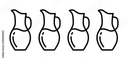 Four simple black and white outline of water pitchers
