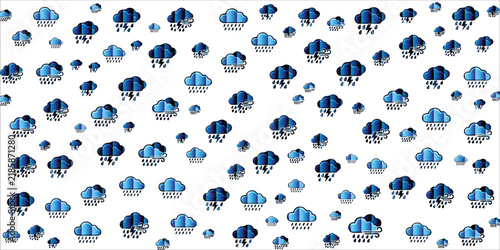 Stormy Weather Pattern with Rain and Lightning Cloud Icons
