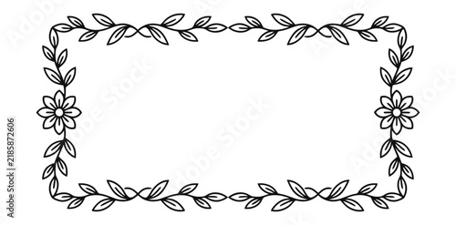 Elegant Floral Frame Border Vector Illustration, Botanical Flower Wreath Decoration, Ornate Floral Decorative Botanical Scrolls