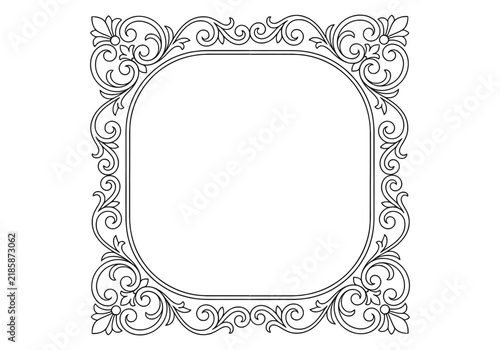 Elegant Floral Frame Border Vector Illustration, Botanical Flower Wreath Decoration, Ornate Floral Decorative Botanical Scrolls
