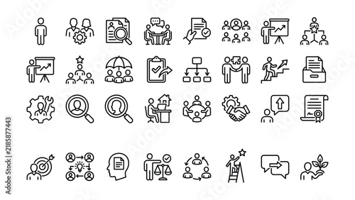 Set of thin line business and human resources vector icons for professional management presentations
