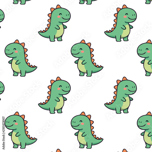 Cute Cartoon Green Dinosaur Seamless Pattern Vector for Kids