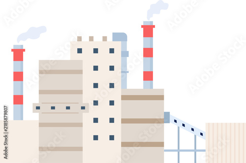 Photography Industrial factory building emitting smoke from its chimneys, symbolizing enviro