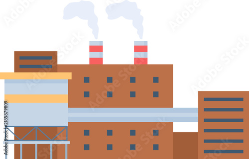 Foto Industrial factory building emitting smoke from its chimneys, representing manuf