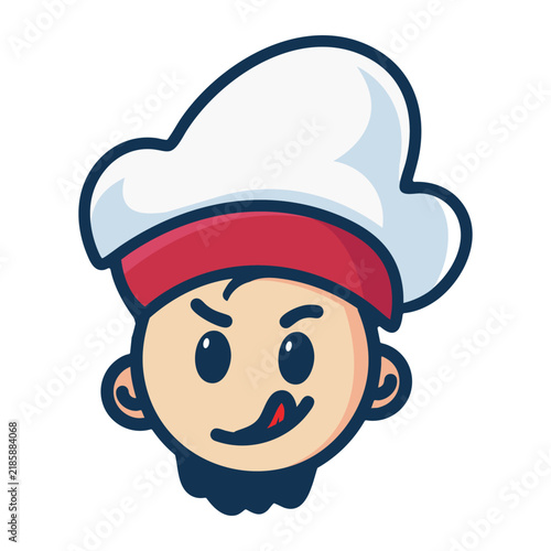 Cartoon chef character with white hat and red headband.