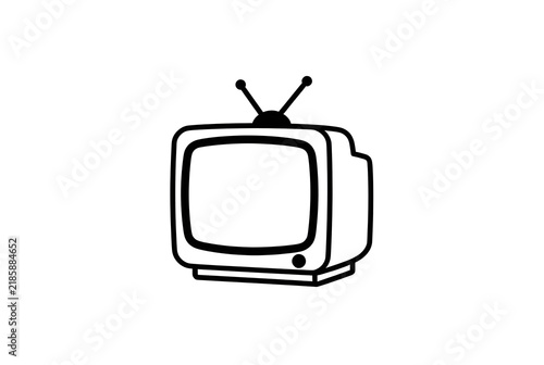 Vintage retro television line art icon classic old tv with antenna linear outline flat vector illustration