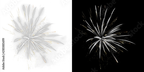 new year's eve, silvester, new year, celebration greeting card - white golden firework fireworks pyrotechnic overlay, isolated on black and transparent background png