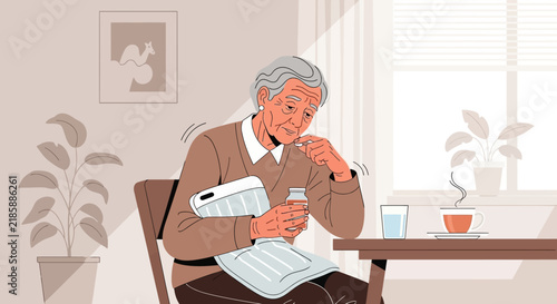Elderly Man Taking Medication In Cozy Home Setting
