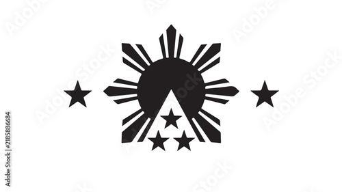 Philippines sun and stars national symbol vector, black and white Filipino flag emblem, minimalist patriotic sunburst icon