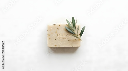 Natural Olive Soap Bar with Green Olive Leaves