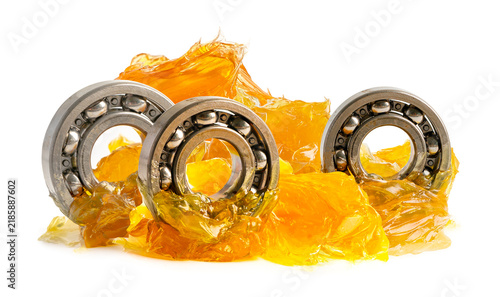 Obraz na płótnie Ball bearing stainless with grease lithium machinery lubrication for automotive and industrial  isolated on white background