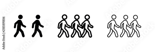 Quadro su tela People Walking Icons Set - Group of Pedestrians and Human Movement Symbols