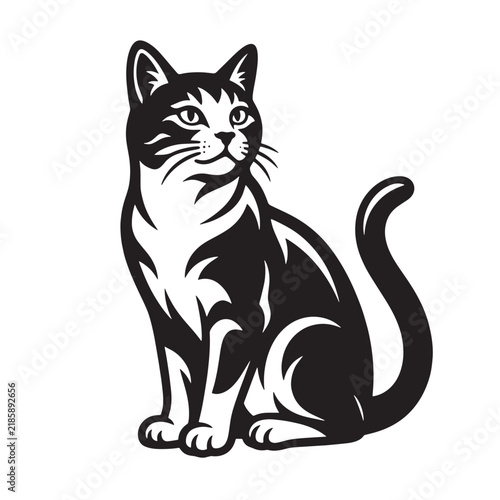 Cat vector illustration sitting silhouette black and white