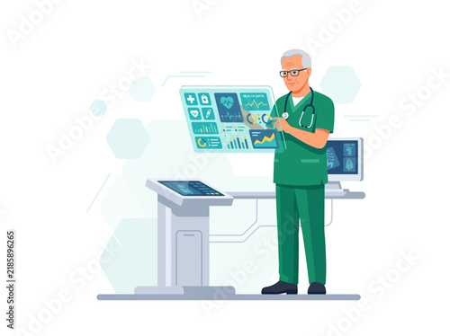 Doctor Interacting With Advanced Medical Technology Display