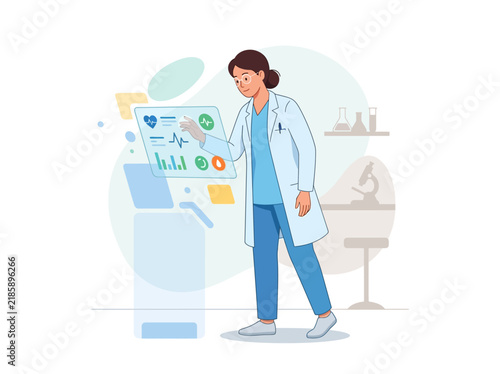 Doctor Interacting With Advanced Medical Technology Display Interface