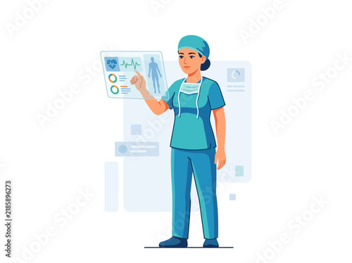 Doctor Interacting With Advanced Medical Technology Hologram Display