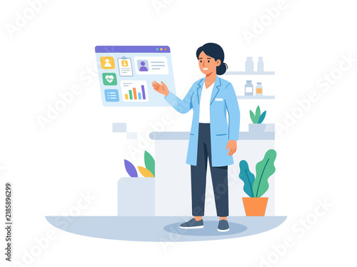 Doctor Interacting With Digital Health Record Screen