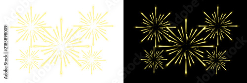 Canvas Print Festive yellow fireworks isolated on a separate background, Vector fireworks celebration, bright yellow sparks and glowing starburst