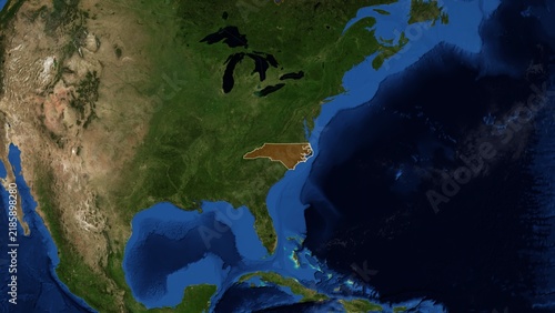 Cinematic 3D Earth Globe Orbital Zoom into North Carolina, United States Borders - High Resolution 4K Poster