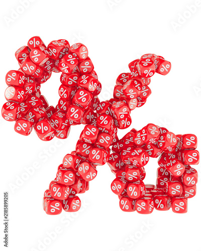Percent sign from red discount cubes, transparent background.