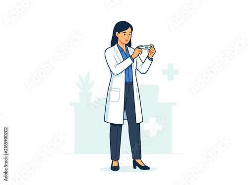 Doctor Holding Thermometer Health Check Medical Illustration Portrait