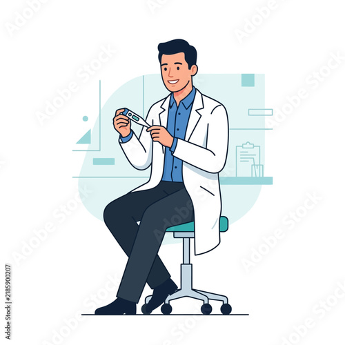 Doctor Holding Thermometer Illustrating Health Check And Diagnosis In A Modern Clinic Setting