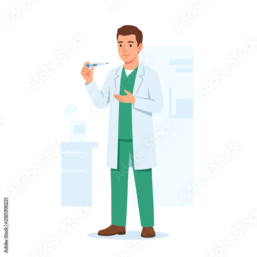 Doctor Holding Thermometer Illustrating Health And Medical Care