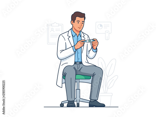 Doctor Holding Thermometer In Clinic Medical Examination Setting
