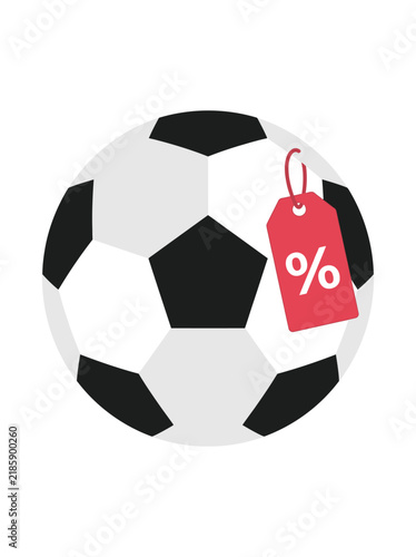 Soccer ball with a red discount percentage tag isolated for sports equipment sale promotions
