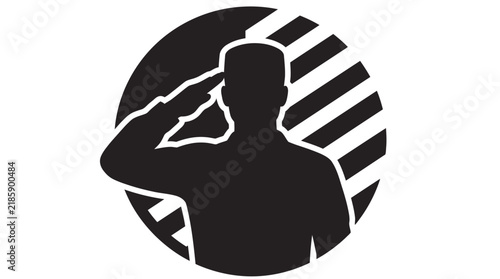 Silhouette of a soldier saluting inside a circular badge for national memorial day.
