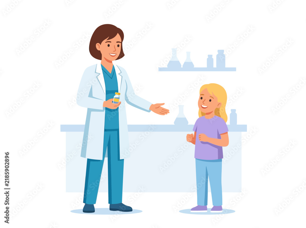 Obraz premium Doctor Explaining Medicine To Young Patient In Laboratory Setting