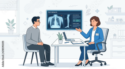 Doctor Explaining Medical Scan Results To Patient In Clinic Consultation