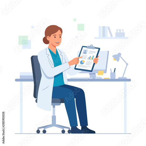 Doctor Explaining Medical Data While Sitting At Her Desk