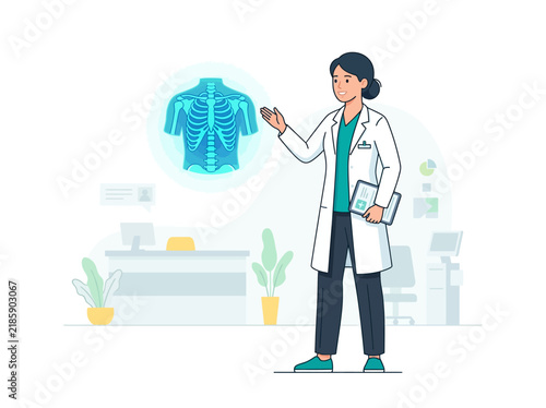 Doctor Explaining Medical Hologram With Futuristic Technology And Digital Health Innovation