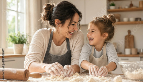 Mother and daughter spending happy time together at home