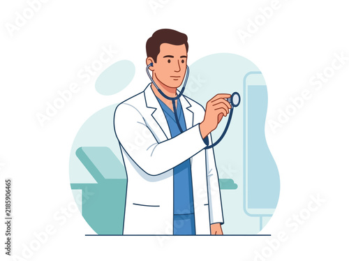 Doctor Examining Patient With Stethoscope Medical Illustration